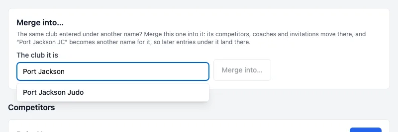 Merge into… on Port Jackson JC's page: The club it is, Port Jackson typed, and Port Jackson Judo suggested